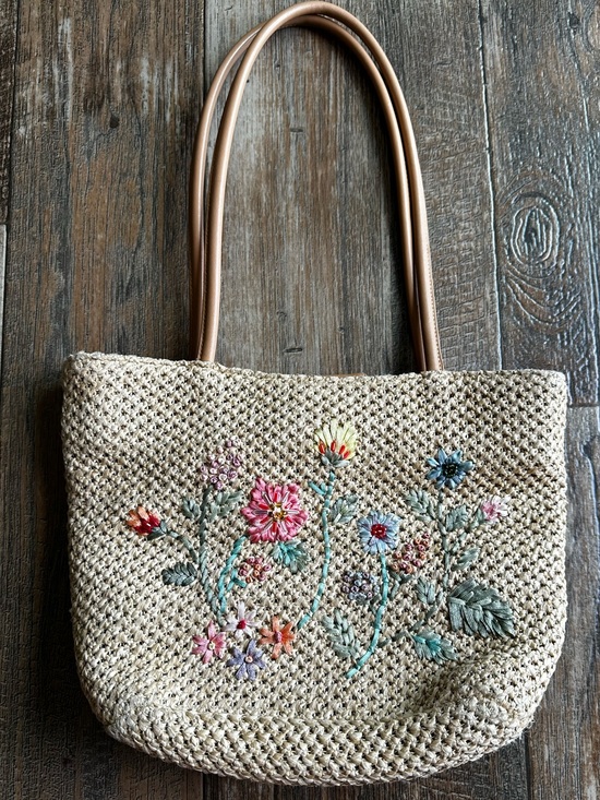 Source Unknown Handbags - Vintage Bohemian Floral Embroidery Straw Shoulder Purse Bag Cottagecore Hippie